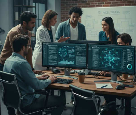 AI automation and teamwork illustration